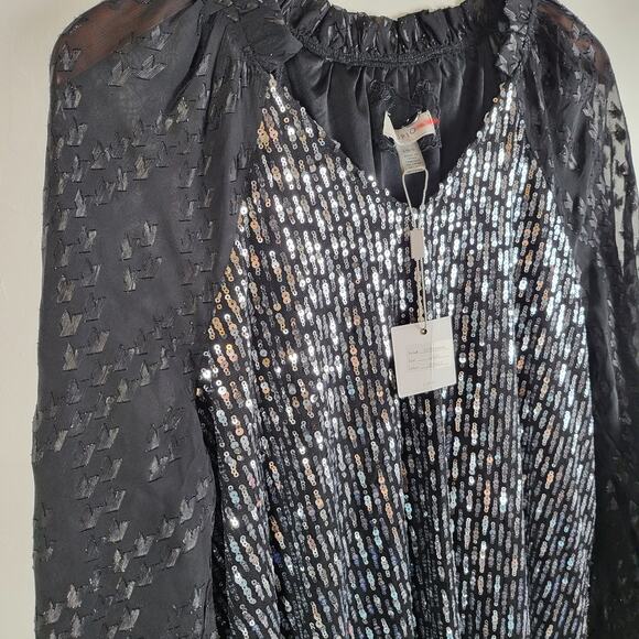 NWT Cupio Sequin Bodice Blouse Party, Whimsigoth, Dark Coquette, Dark Glam Sz L - Picture 9 of 15